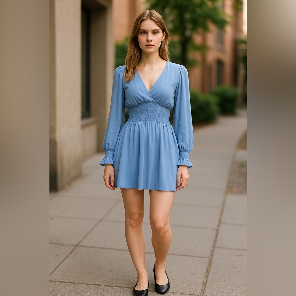 Lush Elegant Dress Powder Blue Long Sleeve Romantic Whimsy Size Large